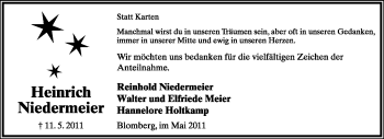 Anzeige  Heinrich Niedermeier  Lippische Landes-Zeitung
