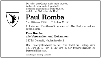 Anzeige  Paul Romba  Lippische Landes-Zeitung