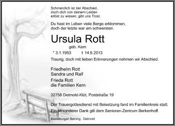 Anzeige  Ursula Rott  Lippische Landes-Zeitung