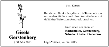 Anzeige  Gisela Gerstenberg  Lippische Landes-Zeitung