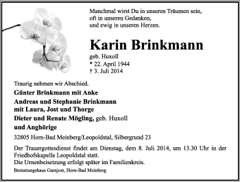 Anzeige  Karin Brinkmann  Lippische Landes-Zeitung