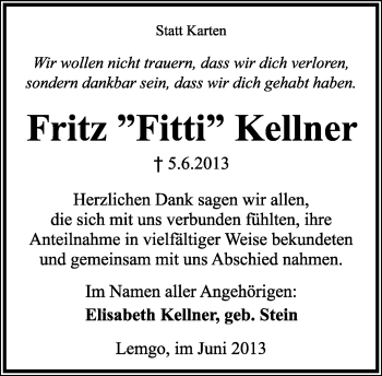 Anzeige  Fritz Kellner  Lippische Landes-Zeitung