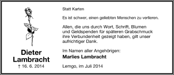 Anzeige  Dieter Lambracht  Lippische Landes-Zeitung