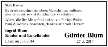 Anzeige  Günter Blum  Lippische Landes-Zeitung