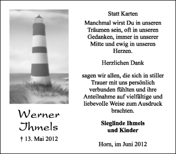 Anzeige  Werner Ihmels  Lippische Landes-Zeitung