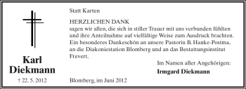 Anzeige  Karl Diekmann  Lippische Landes-Zeitung