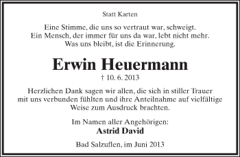 Anzeige  Erwin Heuermann  Lippische Landes-Zeitung