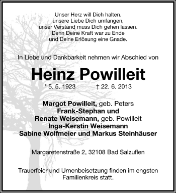 Anzeige  Heinz Powilleit  Lippische Landes-Zeitung