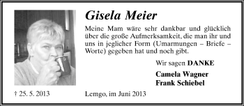 Anzeige  Gisela Meier  Lippische Landes-Zeitung