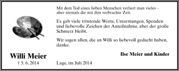 Anzeige  Willi Meier  Lippische Landes-Zeitung