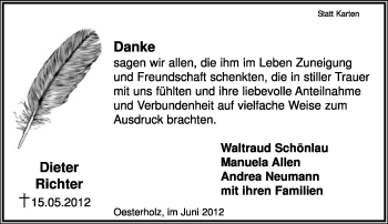 Anzeige  Dieter Richter  Lippische Landes-Zeitung