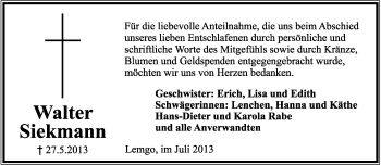 Anzeige  Walter Siekmann  Lippische Landes-Zeitung
