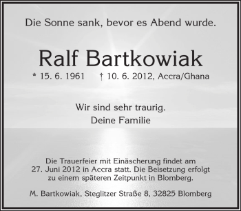 Anzeige  Ralf Bartkowiak  Lippische Landes-Zeitung