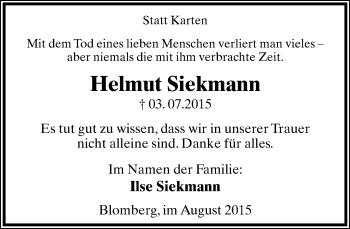 Anzeige  Helmut Siekmann  Lippische Landes-Zeitung