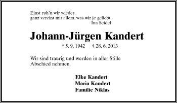 Anzeige  Johann-Jürgen Kandert  Lippische Landes-Zeitung
