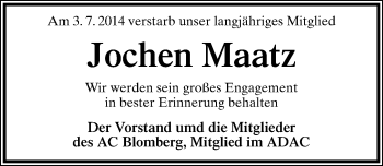 Anzeige  Jochen Maatz  Lippische Landes-Zeitung