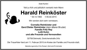 Anzeige  Harald Reinköster  Lippische Landes-Zeitung