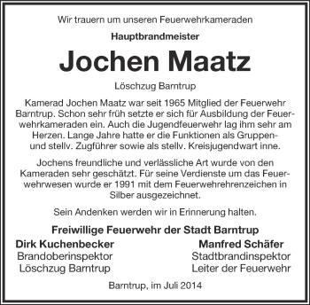 Anzeige  Jochen Maatz  Lippische Landes-Zeitung