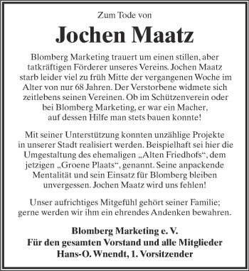 Anzeige  Jochen Maatz  Lippische Landes-Zeitung