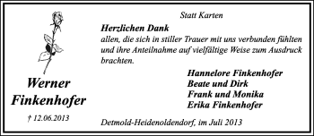 Anzeige  Werner Finkenhofer  Lippische Landes-Zeitung