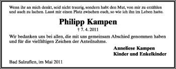 Anzeige  Philipp Kampen  Lippische Landes-Zeitung
