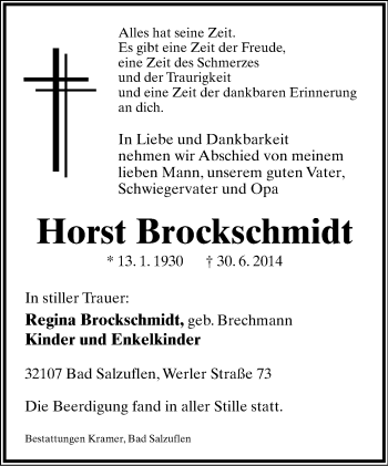 Anzeige  Horst Brockschmidt  Lippische Landes-Zeitung