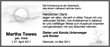 Anzeige  Martha Tewes  Lippische Landes-Zeitung