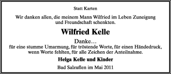 Anzeige  Wilfried Kelle  Lippische Landes-Zeitung