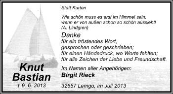 Anzeige  Knut Bastian  Lippische Landes-Zeitung