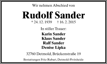 Anzeige  Rudolf Sander  Lippische Landes-Zeitung