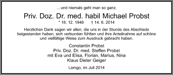 Anzeige  Michael Probst  Lippische Landes-Zeitung
