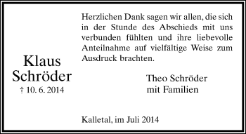 Anzeige  Klaus Schröder  Lippische Landes-Zeitung