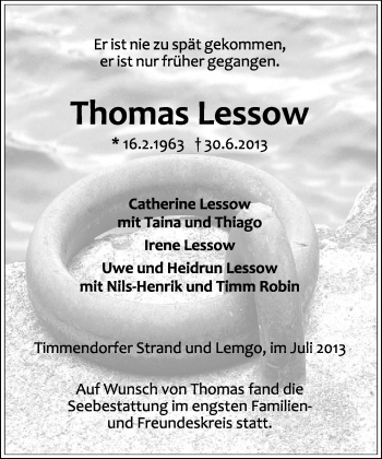 Anzeige  Uwe Lessow  Lippische Landes-Zeitung