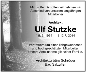 Anzeige  Ulf Stutzke  Lippische Landes-Zeitung