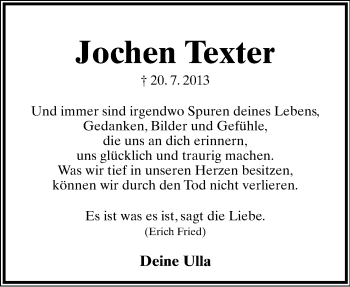 Anzeige  Jochen Texter  Lippische Landes-Zeitung
