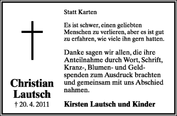 Anzeige  Christian Lautsch  Lippische Landes-Zeitung