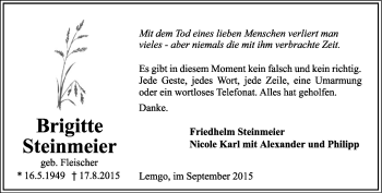 Anzeige  Brigitte Steinmeier  Lippische Landes-Zeitung