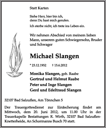 Anzeige  Michael Slangen  Lippische Landes-Zeitung