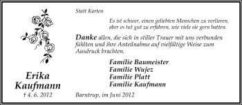 Anzeige  Erika Kaufmann  Lippische Landes-Zeitung
