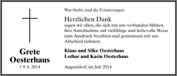 Anzeige  Grete Oesterhaus  Lippische Landes-Zeitung