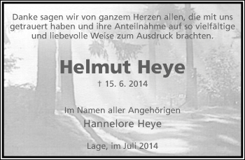 Anzeige  Helmut Heye  Lippische Landes-Zeitung
