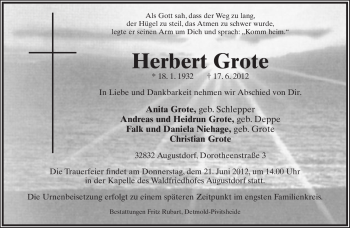 Anzeige  Herbert Grote  Lippische Landes-Zeitung