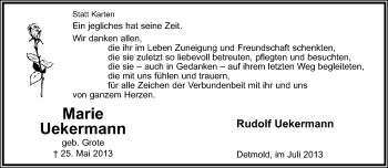 Anzeige  Marie Uekermann  Lippische Landes-Zeitung
