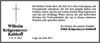 Anzeige  Wilhelm Krügermeyer-Kalthoff  Lippische Landes-Zeitung
