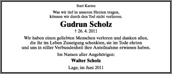 Anzeige  Gudrun Scholz  Lippische Landes-Zeitung