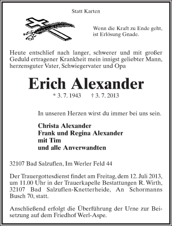 Anzeige  Erich Alexander  Lippische Landes-Zeitung