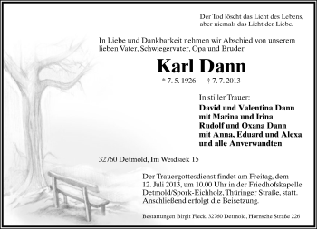 Anzeige  Karl Dann  Lippische Landes-Zeitung