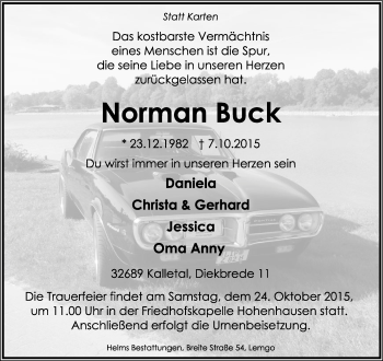 Anzeige  Norman Buck  Lippische Landes-Zeitung