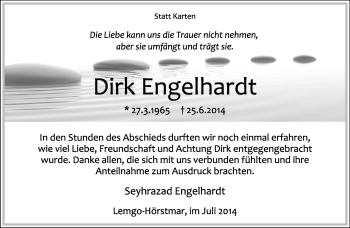 Anzeige  Dirk Engelhardt  Lippische Landes-Zeitung