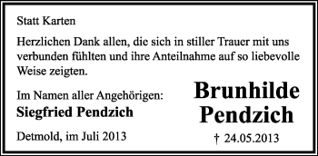 Anzeige  Brunhilde Pendzich  Lippische Landes-Zeitung